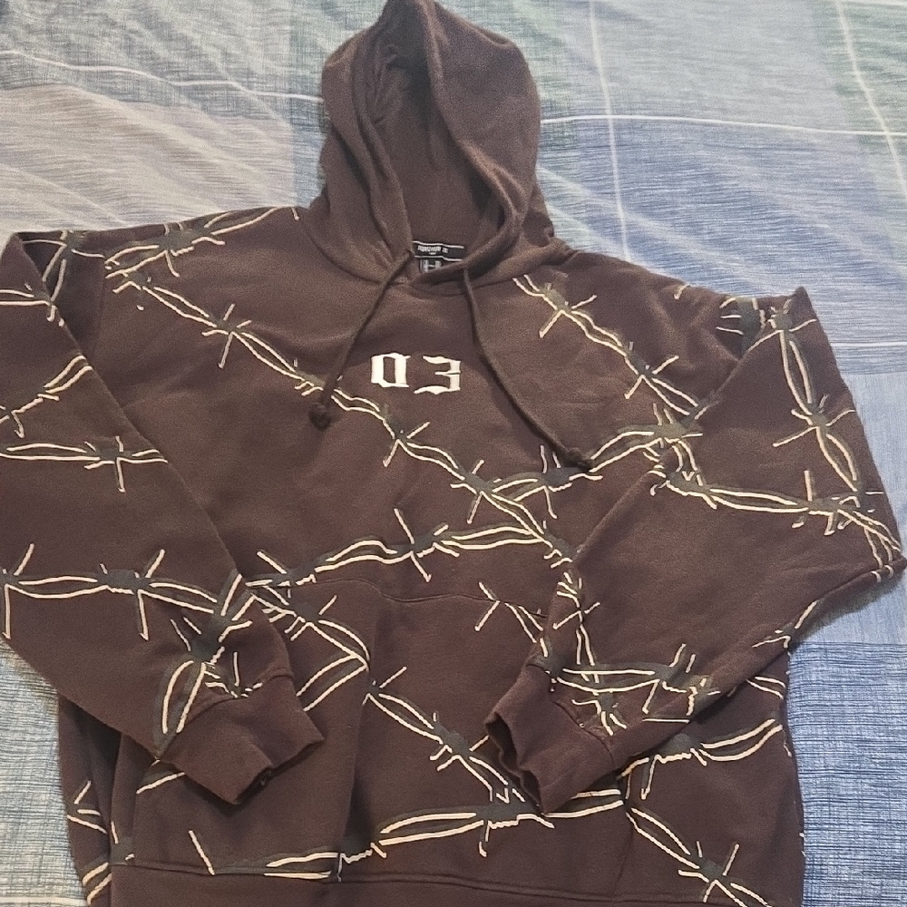 Forever 21 Brown Hooded Sweatshirt with Barbed Wire Graphic